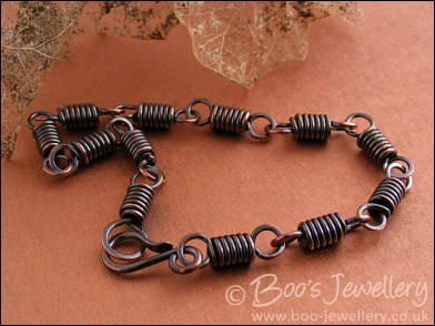 Coiled link bracelet with hook clasp in antiqued copper - made to order