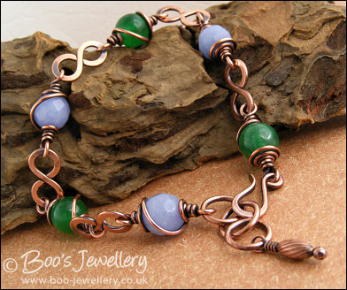 Copper figure of 8 and Jade bracelet