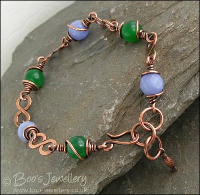 Copper figure of 8 and Jade bracelet