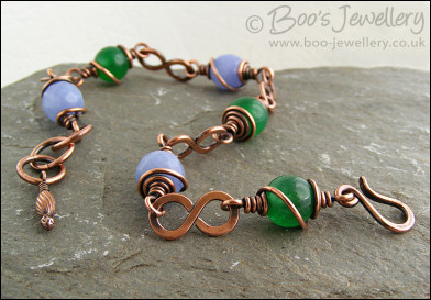 Copper figure of 8 and Jade bracelet
