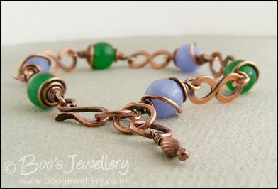 Copper figure of 8 and Jade bracelet