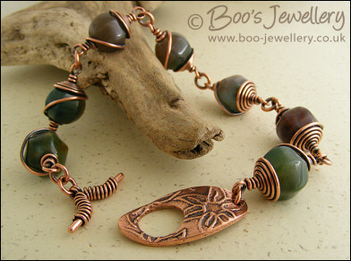 Antiqued copper and Indian Fancy Jasper toggle bracelet