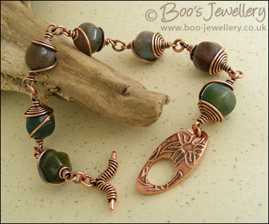 Antiqued copper and Indian Fancy Jasper toggle bracelet