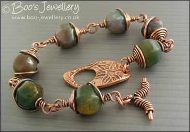 Antiqued copper and Indian Fancy Jasper toggle bracelet