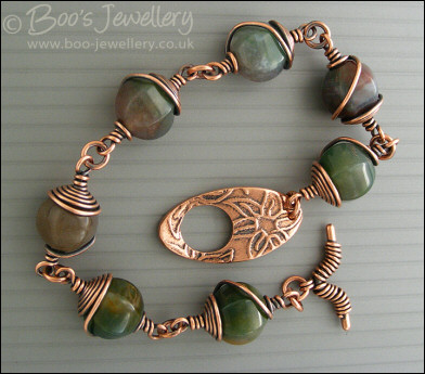 Antiqued copper and Indian Fancy Jasper toggle bracelet