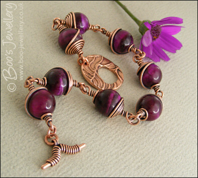 Purple tiger eye and antiqued copper toggle bracelet