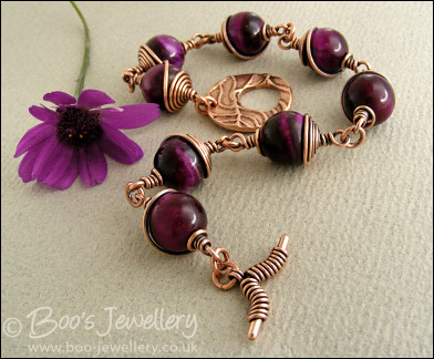 Purple tiger eye and antiqued copper toggle bracelet