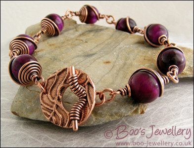 Purple tiger eye and antiqued copper toggle bracelet