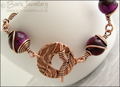 Purple tiger eye and antiqued copper toggle bracelet