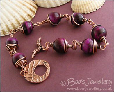Purple tiger eye and antiqued copper toggle bracelet