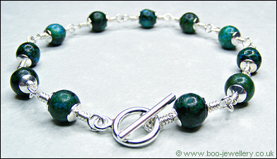 Chrysocolla silver plated toggle bracelet