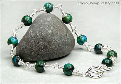 Chrysocolla silver plated toggle bracelet