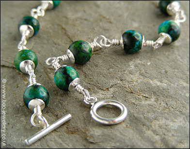 Chrysocolla silver plated toggle bracelet
