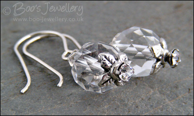 Faceted rock crystal and Swarovski crystal silver earrings
