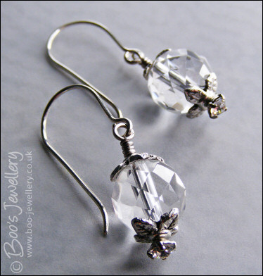 Faceted rock crystal and Swarovski crystal silver earrings