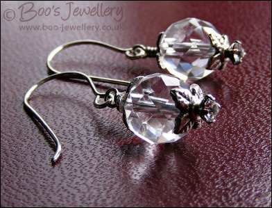 Faceted rock crystal and Swarovski crystal silver earrings