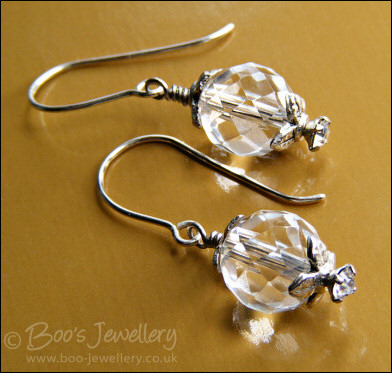 Faceted rock crystal and Swarovski crystal silver earrings