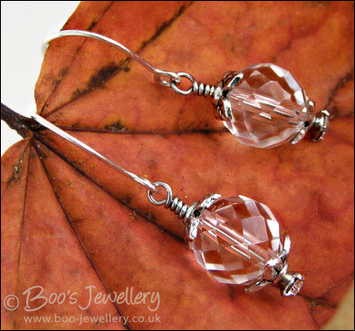 Faceted rock crystal and Swarovski crystal silver earrings