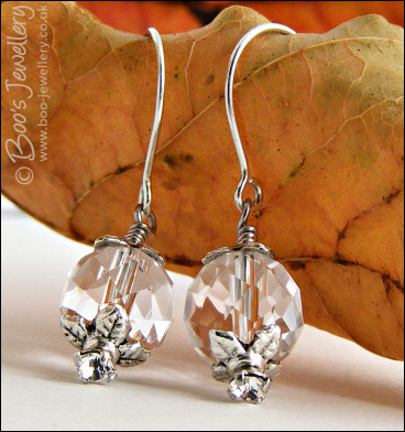 Faceted rock crystal and Swarovski crystal silver earrings