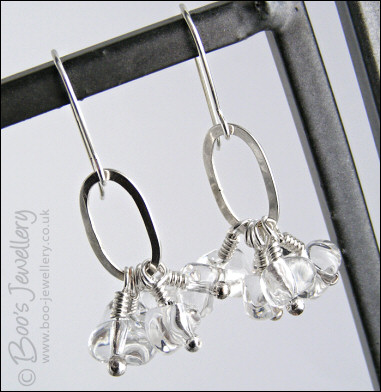 Rock crystal and Sterling silver oval link earrings