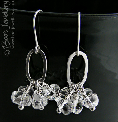 Rock crystal and Sterling silver oval link earrings