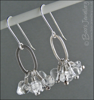 Rock crystal and Sterling silver oval link earrings