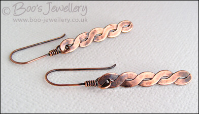 Antiqued copper hammered twist earrings
