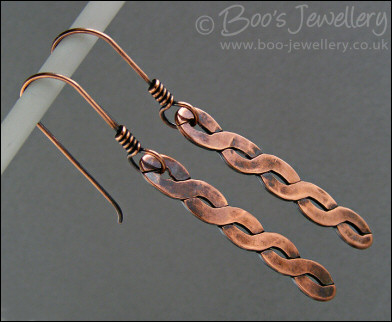 Antiqued copper hammered twist earrings