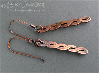 Antiqued copper hammered twist earrings