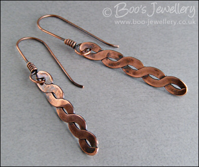 Antiqued copper hammered twist earrings