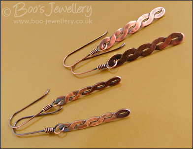 Antiqued copper hammered twist earrings