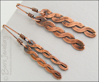 Antiqued copper hammered twist earrings