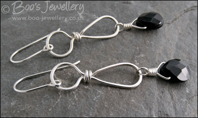 Sterling silver teadrop earrings with faceted Onyx briolettes