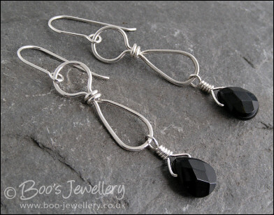 Sterling silver teadrop earrings with faceted Onyx briolettes