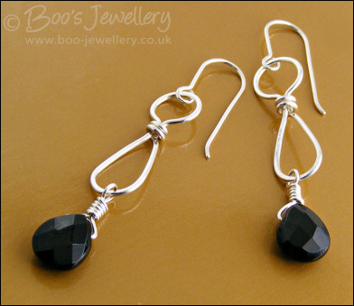 Sterling silver teadrop earrings with faceted Onyx briolettes