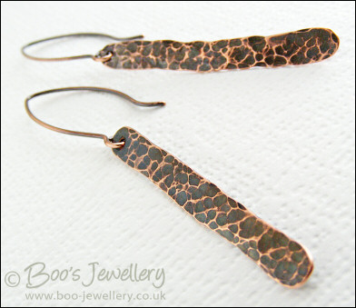 Hammered and antiqued copper paddle earrings