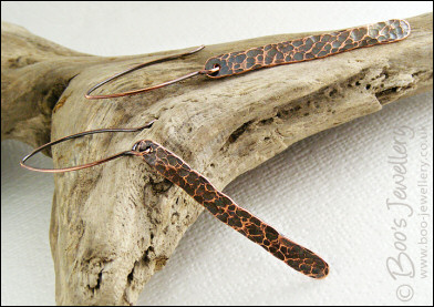 Hammered and antiqued copper paddle earrings