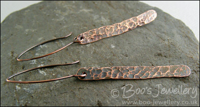Hammered and antiqued copper paddle earrings