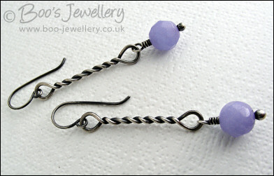 Antiqued Sterling silver twist earrings with lavender coloured jade drops