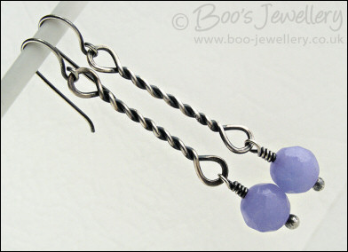 Antiqued Sterling silver twist earrings with lavender coloured jade drops