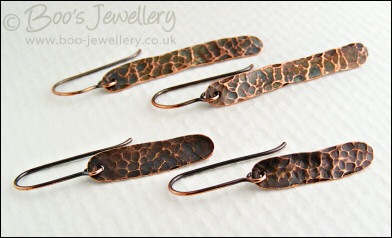 Hammered and antiqued copper paddle earrings