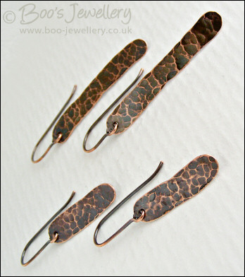 Hammered and antiqued copper paddle earrings