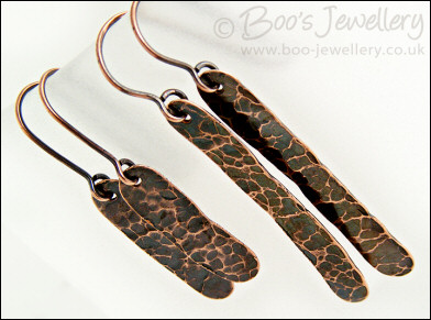 Hammered and antiqued copper paddle earrings