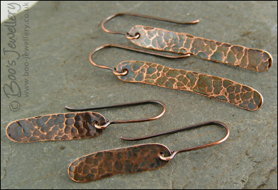 Hammered and antiqued copper paddle earrings
