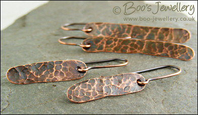 Hammered and antiqued copper paddle earrings