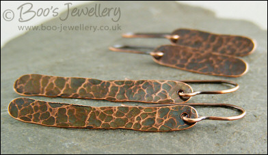 Hammered and antiqued copper paddle earrings