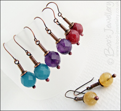 Antiqued copper gemstone earrings - available in 5 stones