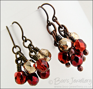 Festive berry fire polished cluster earrings