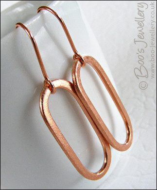 Brushed satin finish copper long oval earrings
