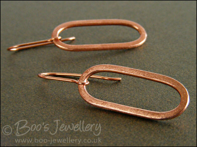 Brushed satin finish copper long oval earrings